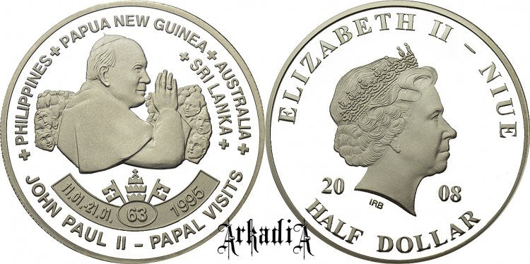 Niue 1/2 $ 2008 - pielgrzymka Filipiny, Papua Nowa Gwinea, Australia, Sri Lanka