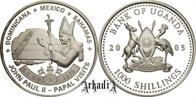 Uganda 1000 Sch 2005 - pielgrzymka Dominikana, Meksyk, Bahama