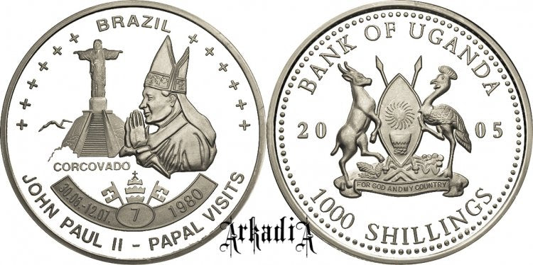 Uganda 1000 Sch 2005 - pielgrzymka Brazylia