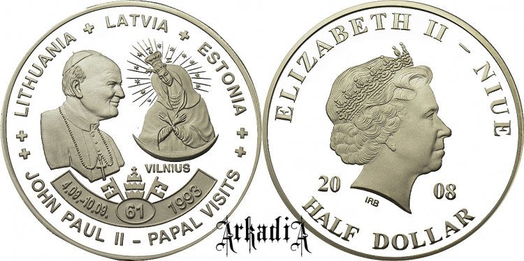 Niue 1/2 $ 2008 - pielgrzymka Litwa, Łotwa, Estonia